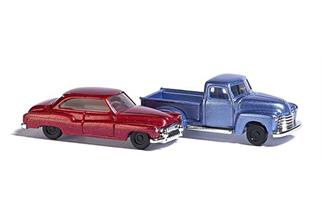 Busch N Chevrolet Pick-up blaumetallic und Buick rotmetallic