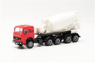 Herpa H0 Iveco Unic Betonmischer-Sattelzug, rot/weiss