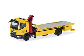 Herpa H0 MAN TGM Plateau-Abschlepp-LKW mit Kran, ADAC / Auto Groth