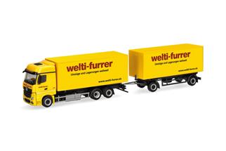 Herpa H0 MB Actros Bigspace Wechselkoffer-Hängerzug, Welti-Furrer