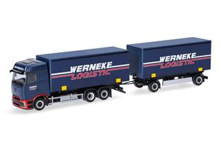 Herpa H0 MB Actros L ProCabin Wechsel-Gardinenplanen-Hängerzug, Werneke