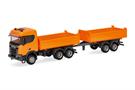 Herpa H0 Scania CR ND XT Baukipper-Hängerzug, kommunalorange