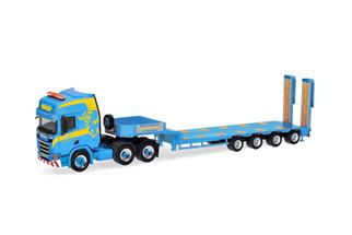 Herpa H0 Scania CR20 HD 6x4 Semitieflade-Sattelzug mit Rampen, Martin Wittwer Wattenwil