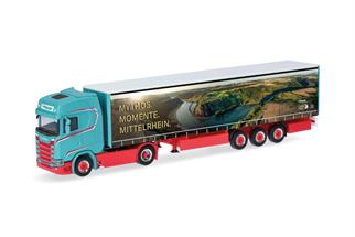 Herpa H0 Scania CS 20 HD Gardinenplanen-Sattelzug, Spedition Heuser - Faszination Loreley