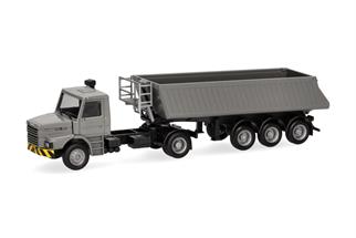 Herpa H0 Scania Hauber Kipp-Sattelzug, grau/gelb