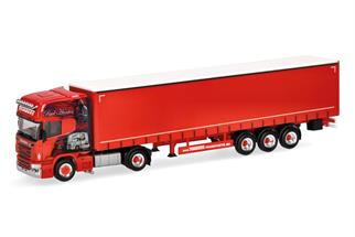 Herpa H0 Scania R 09 Topline Gardinenplanen-SZ, Ralf Tombers Transporte - Red Hunter