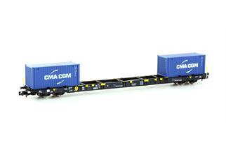 Hobbytrain N RheinCargo Containertragwagen Sggnss 80', 2x 20' CMA CGM, Ep. VI