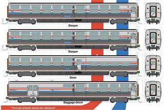 Kato N Amtrak Reisezugwagen-Set Viewliner II, Phase III, 4-tlg.