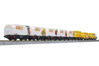 Kato N RhB Containertragwagen-Set, Coop/Post, 8-tlg. {74102}