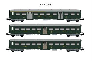MW-Modell N SBB Leichtstahlwagen-Set, Ep. III, 3-tlg.