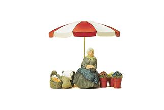 Preiser G Marktfrau mit Schirm und Körbe