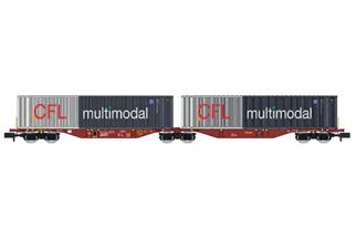 REE Modèles N TOUAX Container-Doppeltragwagen Sggmrss, CFL Multimodal