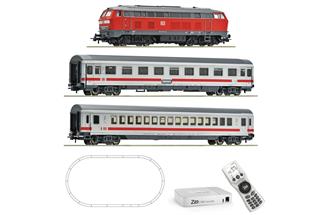 Roco H0 (DC Digital) DB AG Startset BR 218 mit Intercity, Roco Line mit Bettung