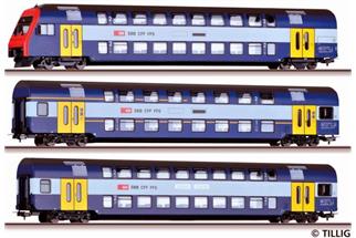 Tillig H0 (DC) SBB Doppelstockwagen-Set DPZ, Ep. V, 3-tlg.