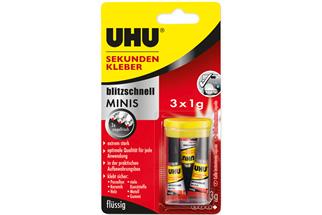 UHU Sekundenkleber Minis flüssig (Inhalt: 3 x 1 g)