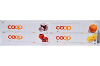 Viessmann H0 Coop 45'-Kühlcontainer-Set 3 Zitronen/Orange/Pilze/Tomaten, 4-tlg.